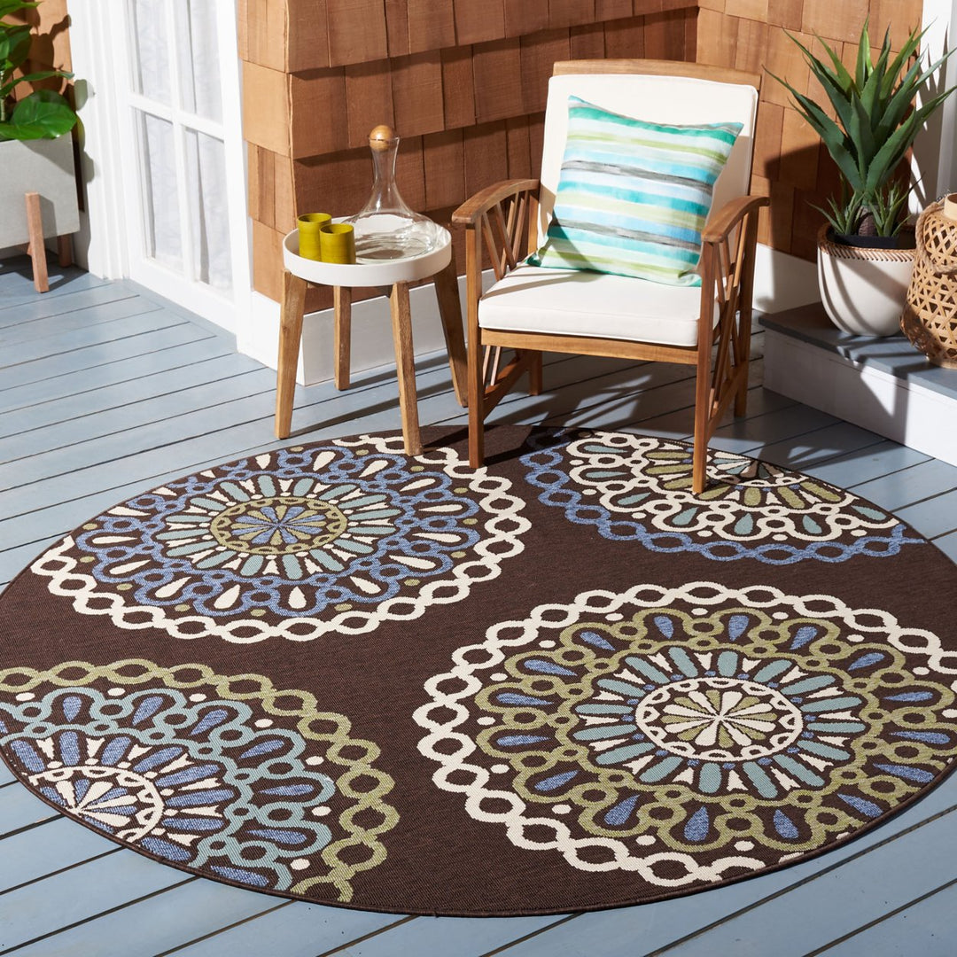 SAFAVIEH Outdoor VER092-0625 Veranda Chocolate / Blue Rug Image 10