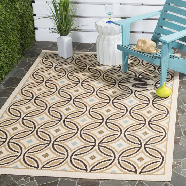 SAFAVIEH Outdoor VER047-0212 Veranda Cream / Chocolate Rug Image 1