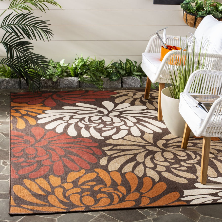 SAFAVIEH Outdoor VER049-0325 Veranda Chocolate / Terracotta Rug Image 1