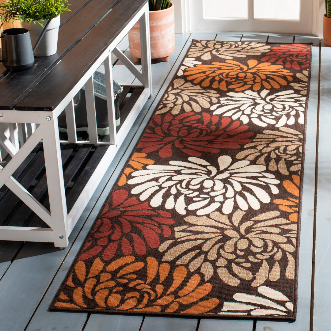 SAFAVIEH Outdoor VER049-0325 Veranda Chocolate / Terracotta Rug Image 2