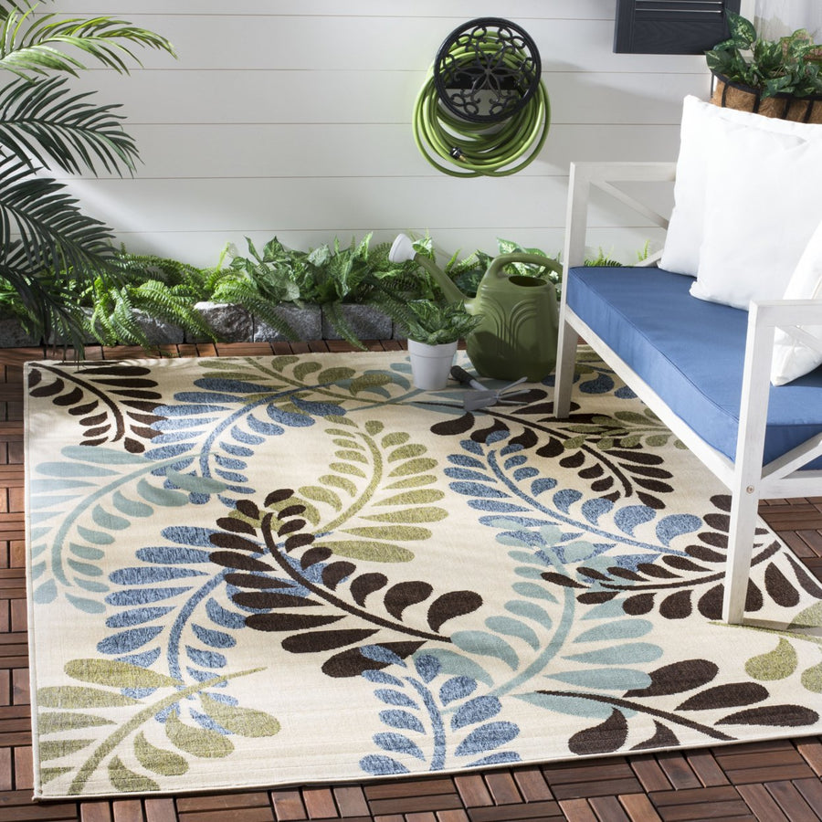 SAFAVIEH Outdoor VER056-0613 Veranda Cream / Aqua Rug Image 1