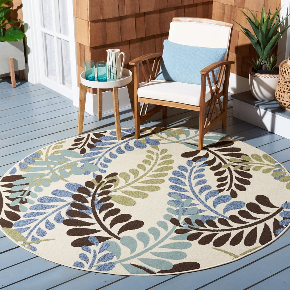 SAFAVIEH Outdoor VER056-0613 Veranda Cream / Aqua Rug Image 2