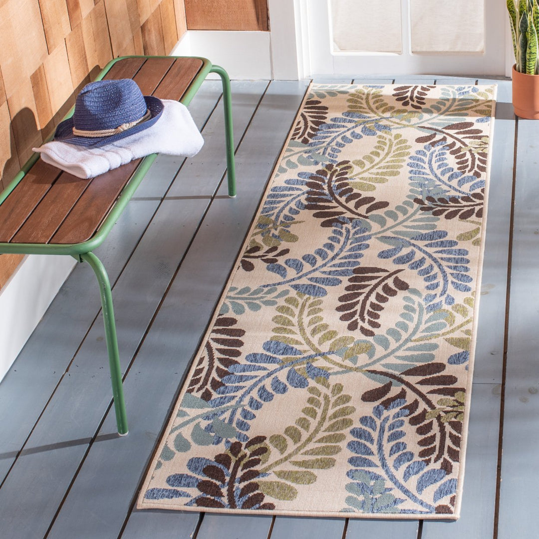 SAFAVIEH Outdoor VER056-0613 Veranda Cream / Aqua Rug Image 3