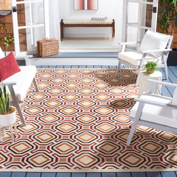 SAFAVIEH Outdoor VER089-0313 Veranda Collection Creme / Red Rug Image 1