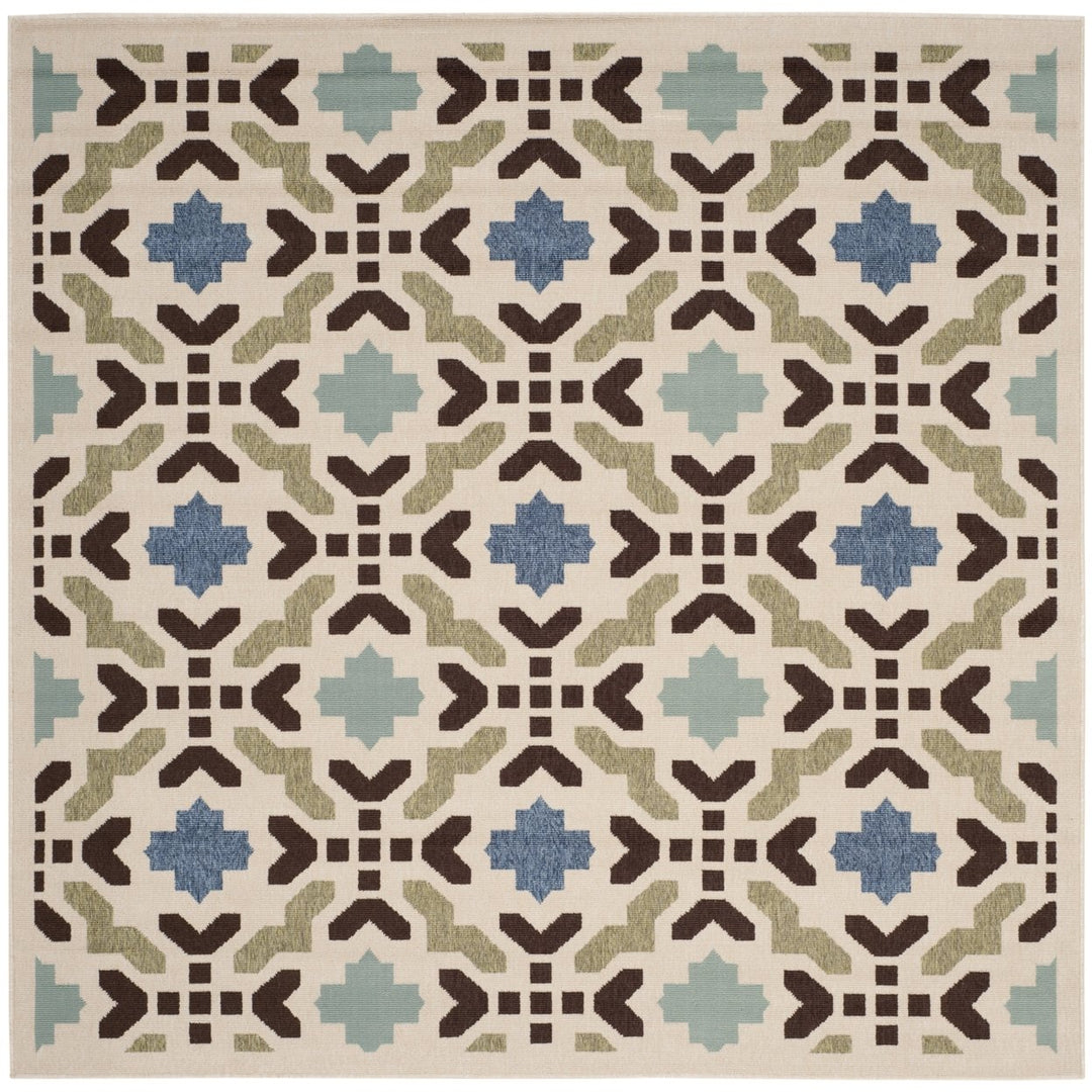 SAFAVIEH Outdoor VER080-0612 Veranda Cream / Aqua Rug Image 1