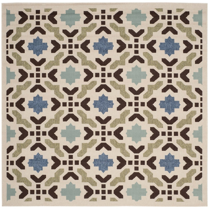 SAFAVIEH Outdoor VER080-0612 Veranda Cream / Aqua Rug Image 1