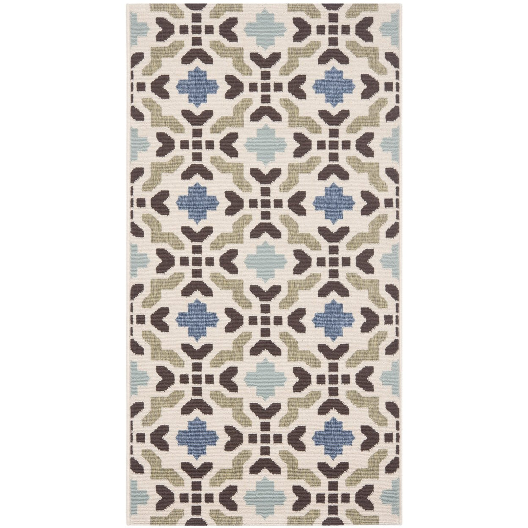 SAFAVIEH Outdoor VER080-0612 Veranda Cream / Aqua Rug Image 1