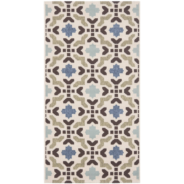 SAFAVIEH Outdoor VER080-0612 Veranda Cream / Aqua Rug Image 1