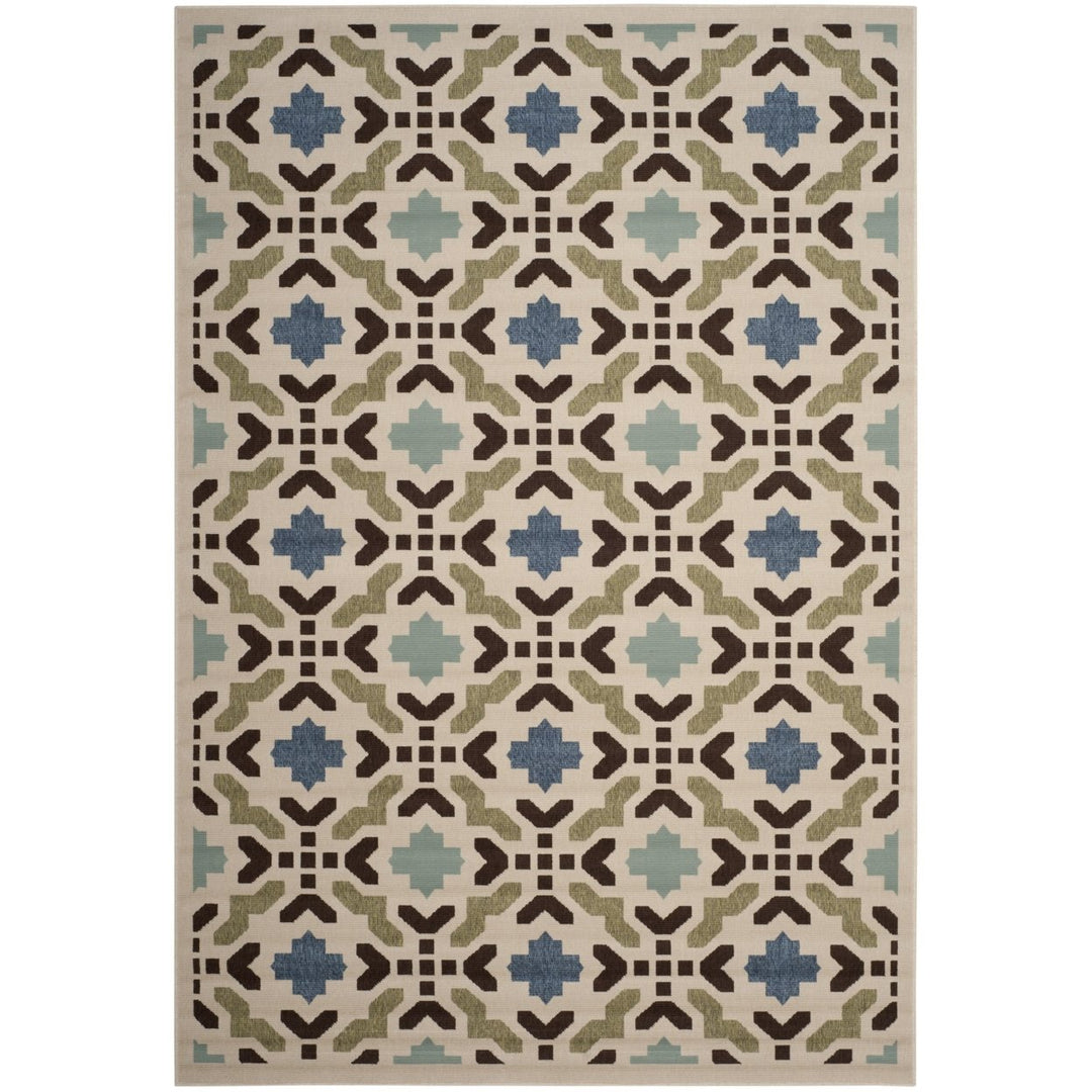 SAFAVIEH Outdoor VER080-0612 Veranda Cream / Aqua Rug Image 1