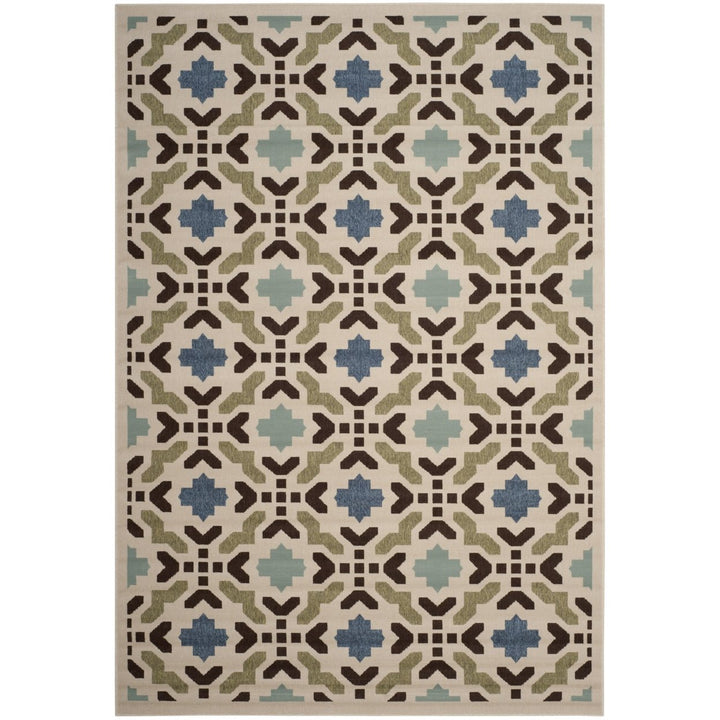 SAFAVIEH Outdoor VER080-0612 Veranda Cream / Aqua Rug Image 1