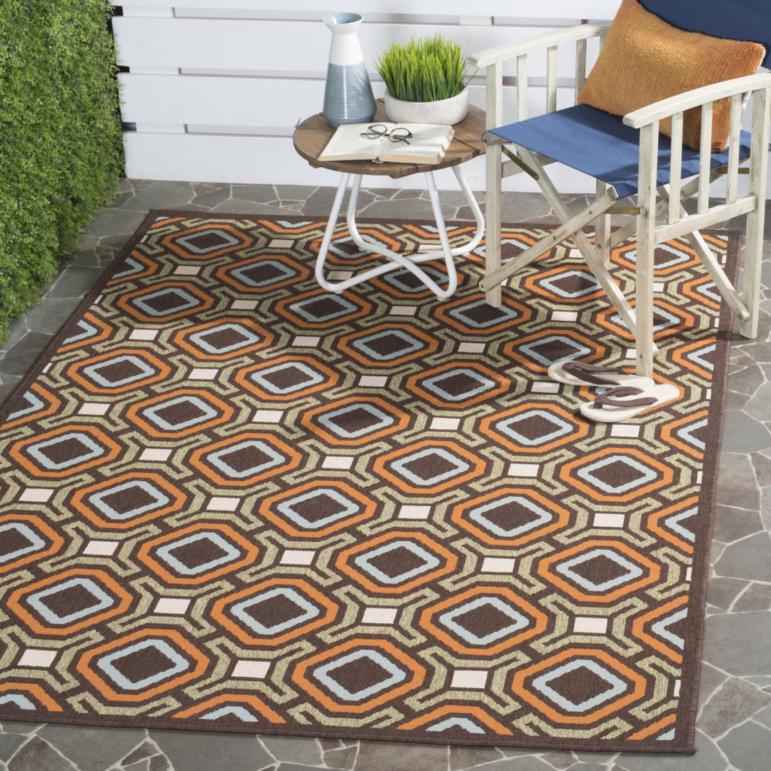 SAFAVIEH Outdoor VER089-0725 Veranda Chocolate / Terracotta Rug Image 1