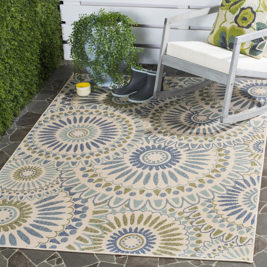 SAFAVIEH Outdoor VER091-0614 Veranda Cream / Green Rug Image 1