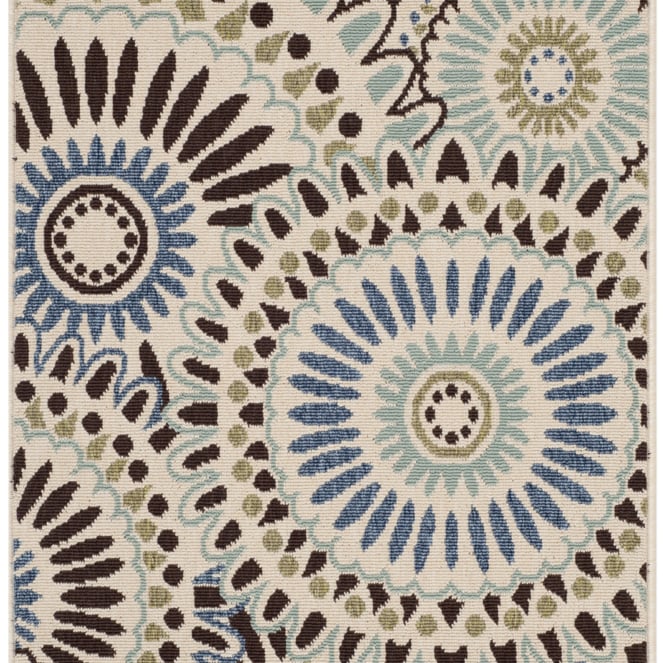 SAFAVIEH Outdoor VER091-0612 Veranda Cream / Blue Rug Image 1