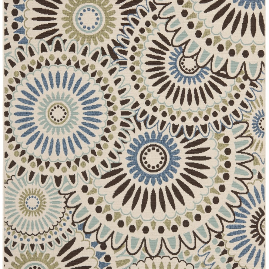 SAFAVIEH Outdoor VER091-0612 Veranda Cream / Blue Rug Image 1