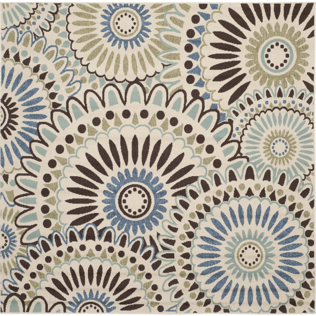 SAFAVIEH Outdoor VER091-0612 Veranda Cream / Blue Rug Image 1