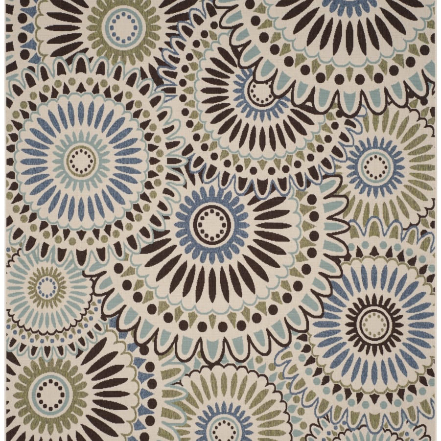 SAFAVIEH Outdoor VER091-0612 Veranda Cream / Blue Rug Image 1