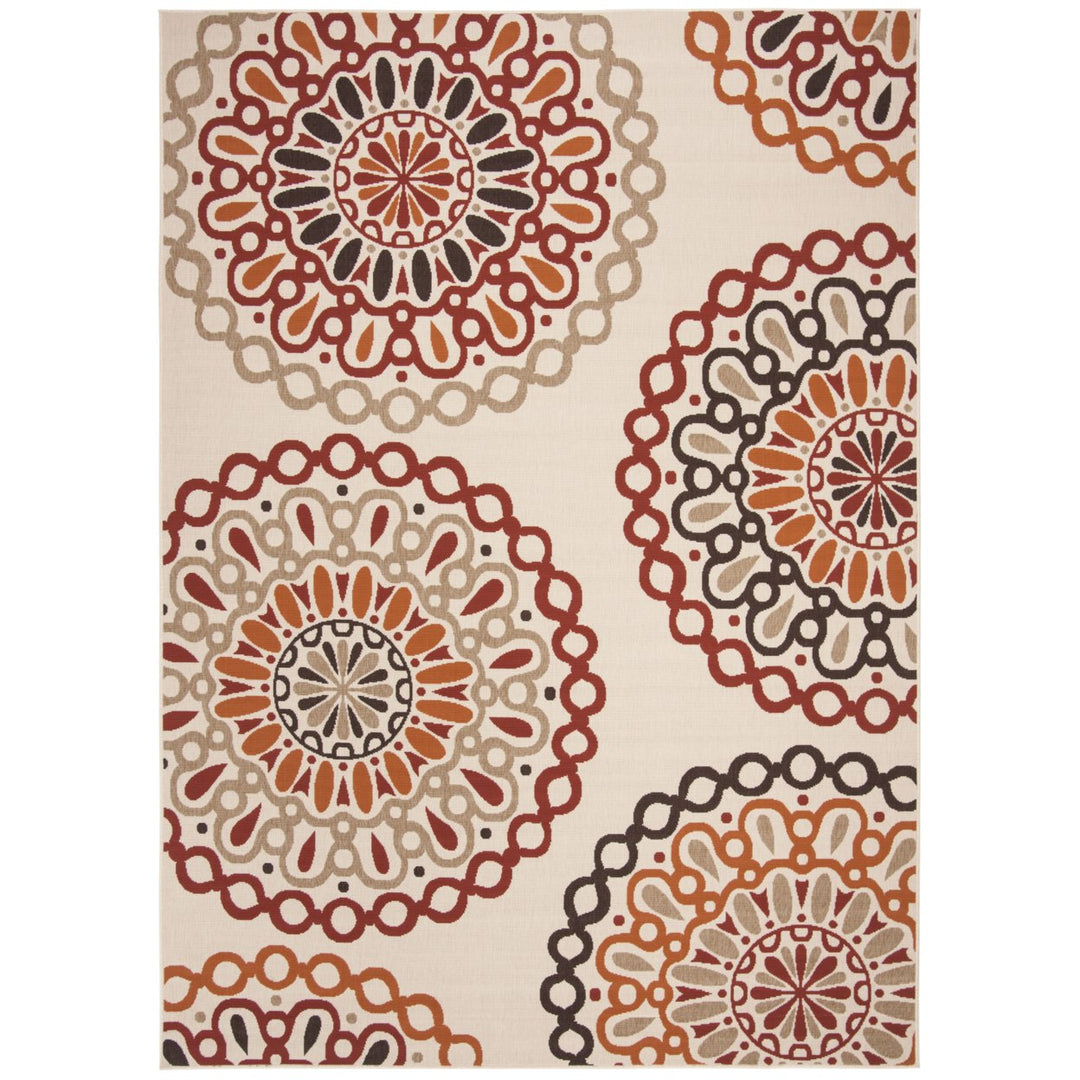 SAFAVIEH Outdoor VER092-0313 Veranda Collection Creme / Red Rug Image 1