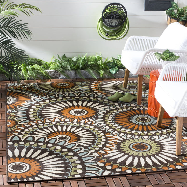 SAFAVIEH Outdoor VER091-0725 Veranda Chocolate / Terracotta Rug Image 1