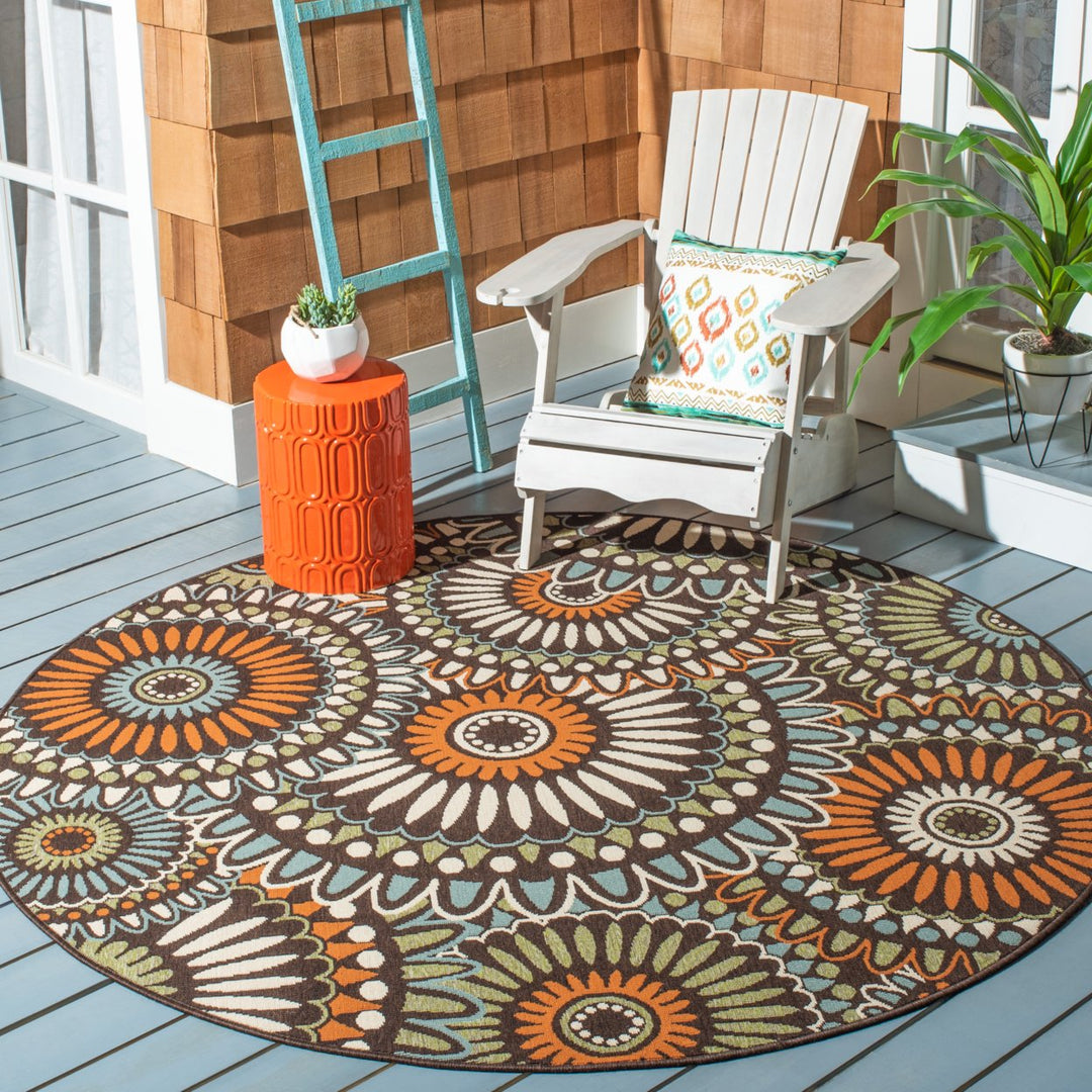 SAFAVIEH Outdoor VER091-0725 Veranda Chocolate / Terracotta Rug Image 2