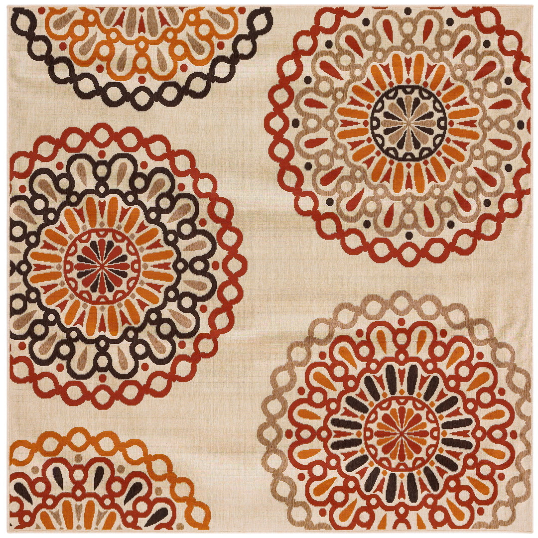 SAFAVIEH Outdoor VER092-0313 Veranda Collection Creme / Red Rug Image 1