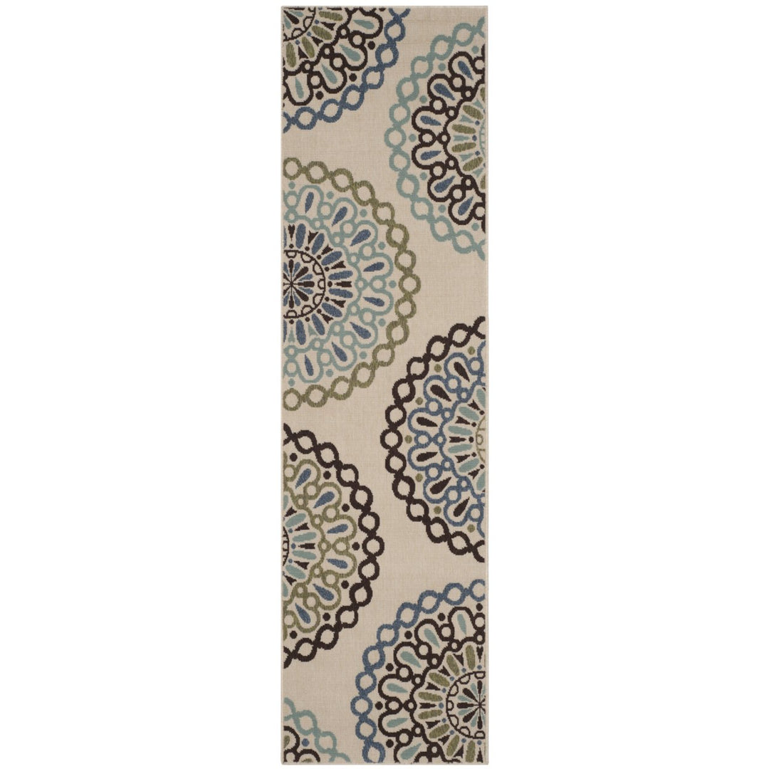 SAFAVIEH Outdoor VER092-0615 Veranda Cream / Blue Rug Image 1