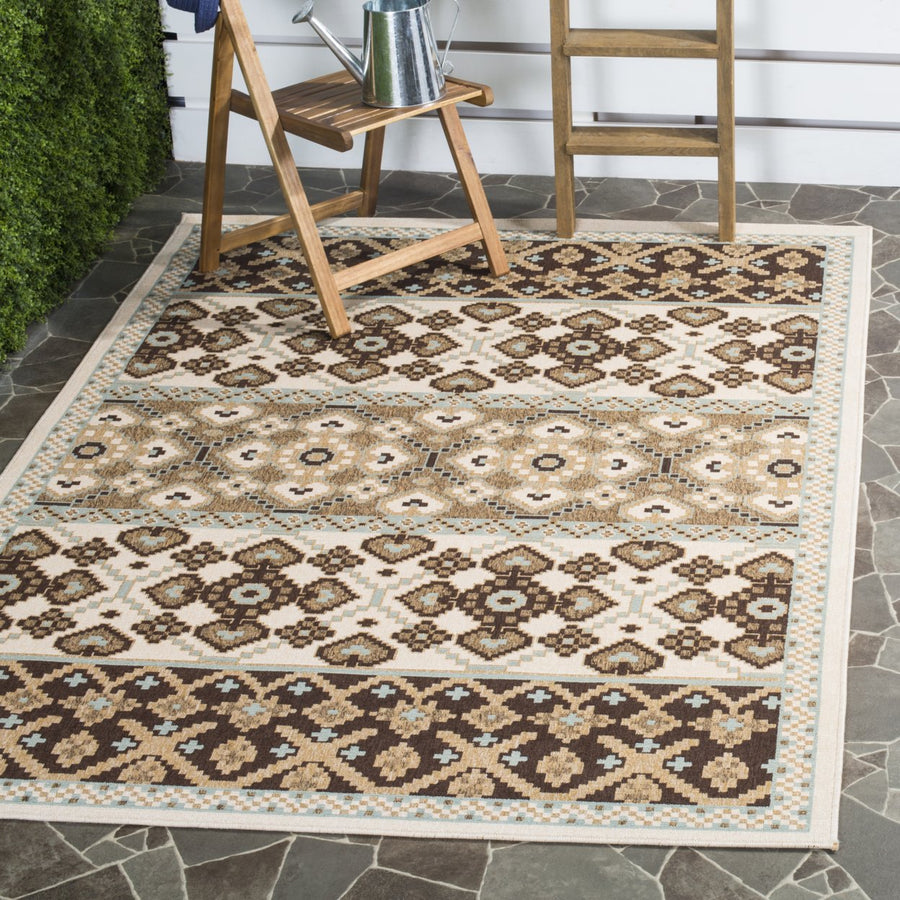 SAFAVIEH Outdoor VER093-0212 Veranda Cream / Chocolate Rug Image 1