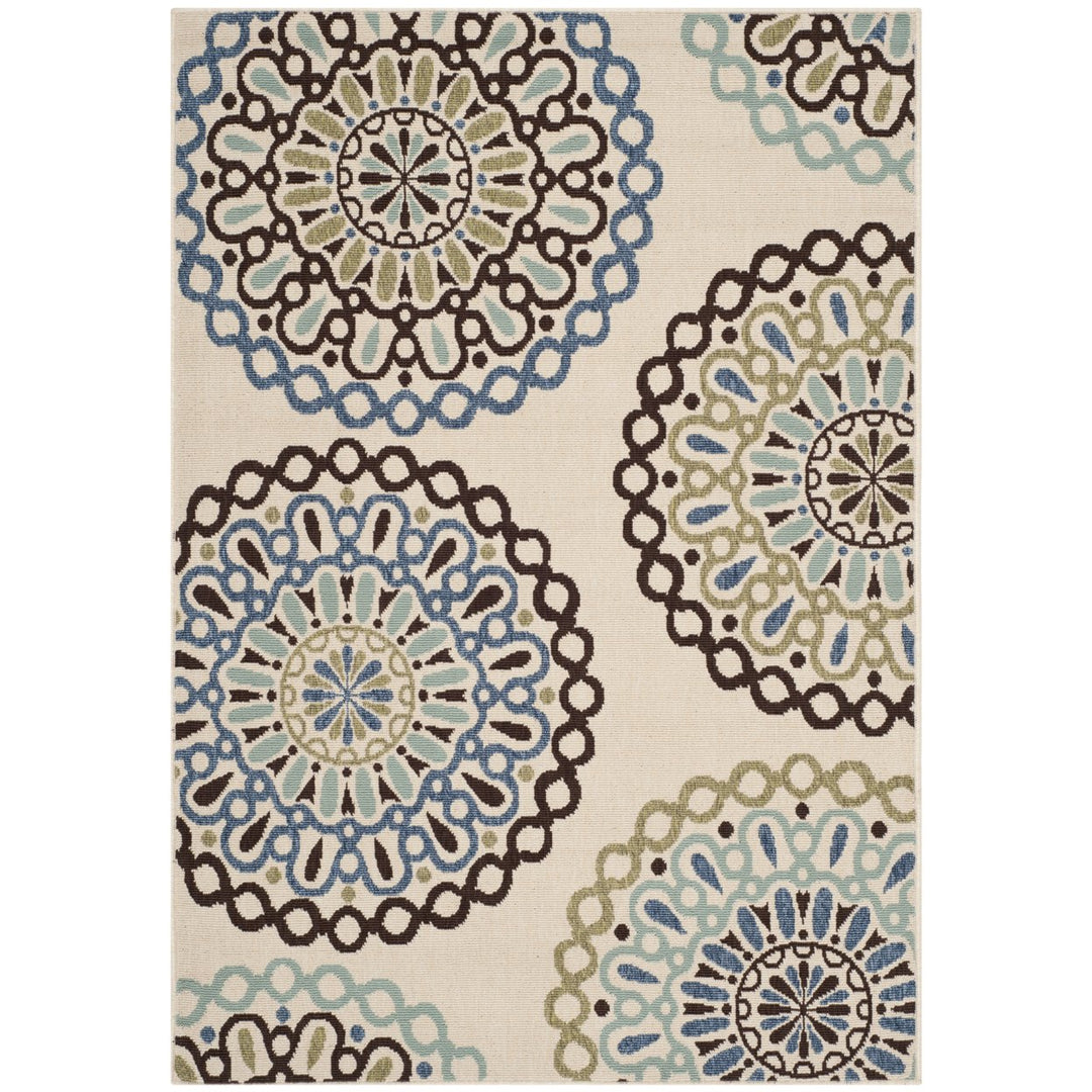 SAFAVIEH Outdoor VER092-0615 Veranda Cream / Blue Rug Image 1