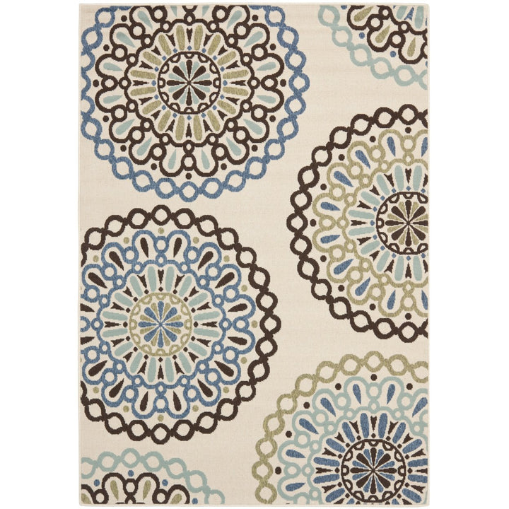 SAFAVIEH Outdoor VER092-0615 Veranda Cream / Blue Rug Image 1