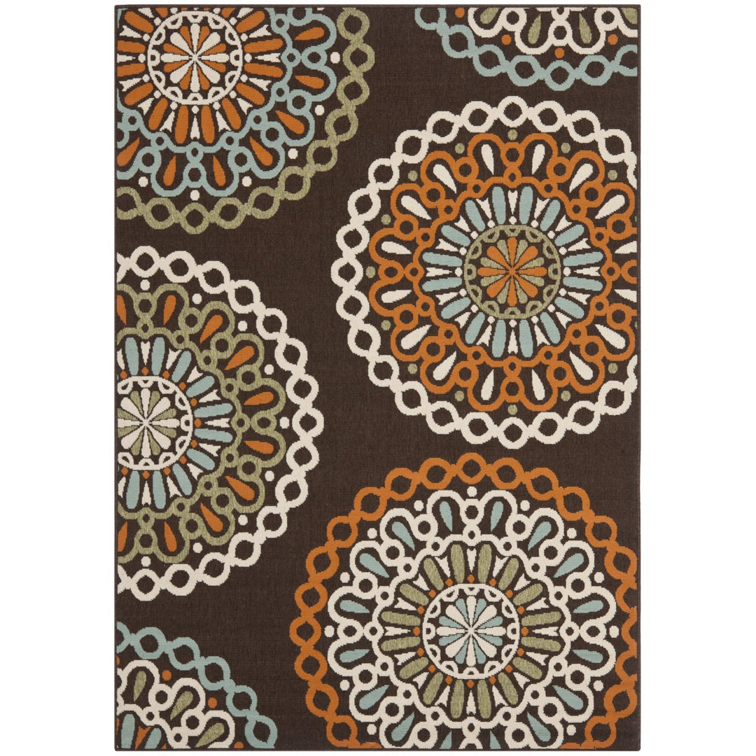 SAFAVIEH Outdoor VER092-0725 Veranda Chocolate / Terracotta Rug Image 1