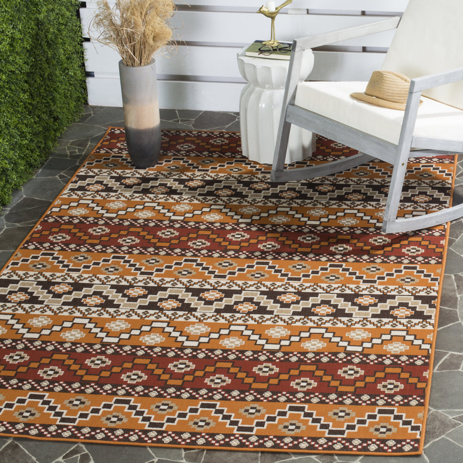 SAFAVIEH Outdoor VER095-0332 Veranda Red / Chocolate Rug Image 1