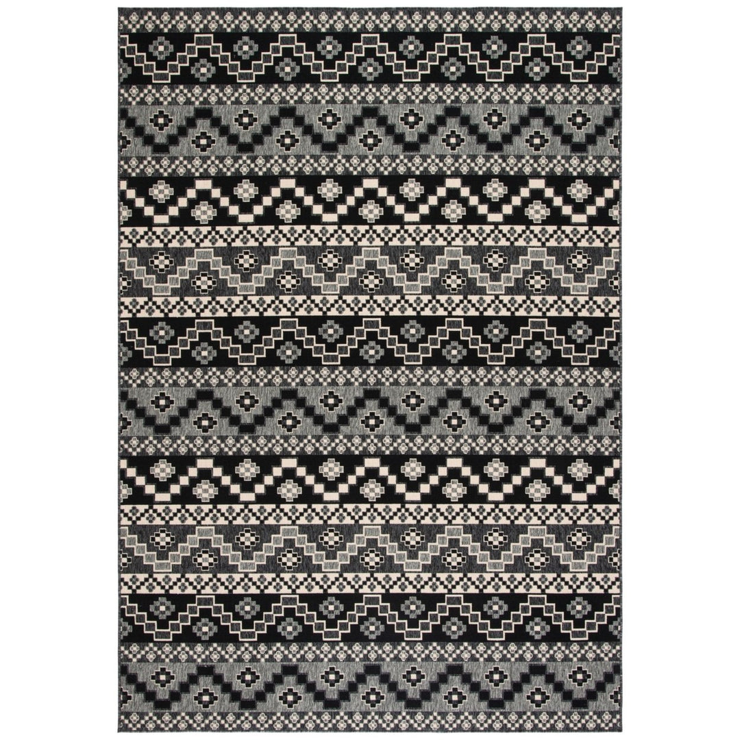 SAFAVIEH Outdoor VER095-0421 Veranda Black / Beige Rug Image 1