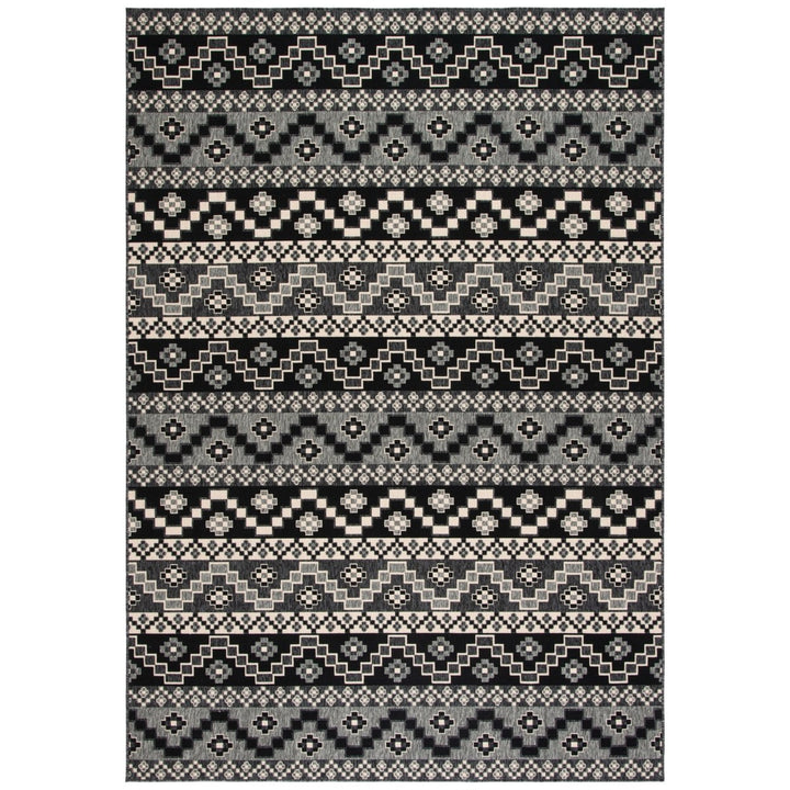 SAFAVIEH Outdoor VER095-0421 Veranda Black / Beige Rug Image 1