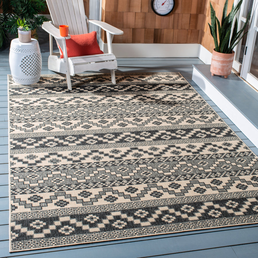 SAFAVIEH Outdoor VER095-3435 Veranda Grey / Beige Rug Image 1