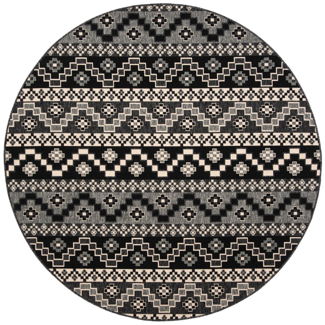 SAFAVIEH Outdoor VER095-0421 Veranda Black / Beige Rug Image 1