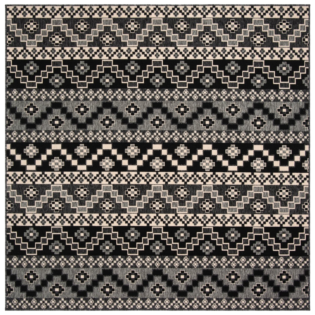 SAFAVIEH Outdoor VER095-0421 Veranda Black / Beige Rug Image 7