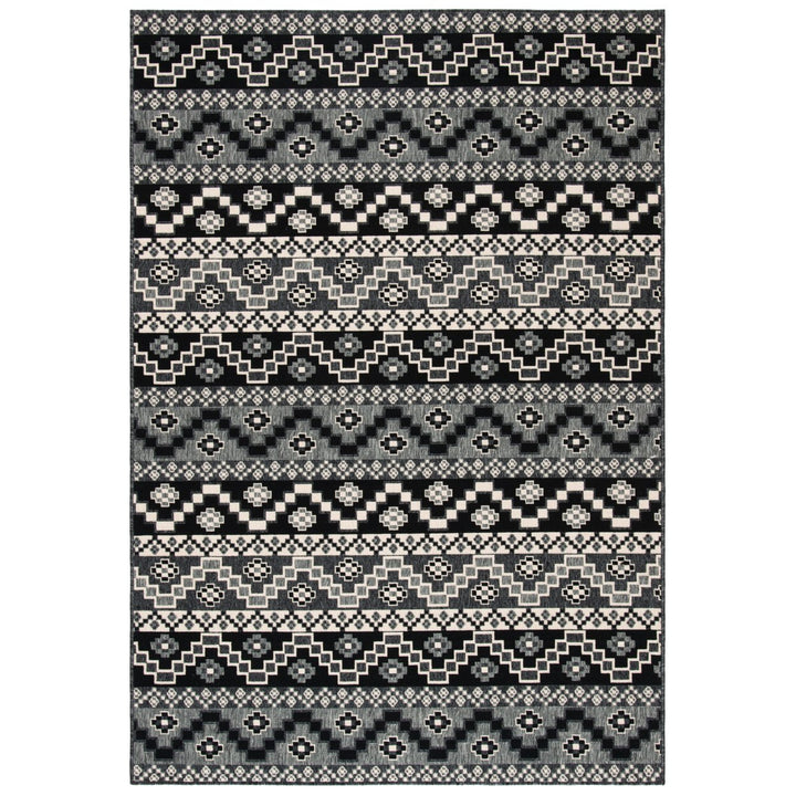 SAFAVIEH Outdoor VER095-0421 Veranda Black / Beige Rug Image 1