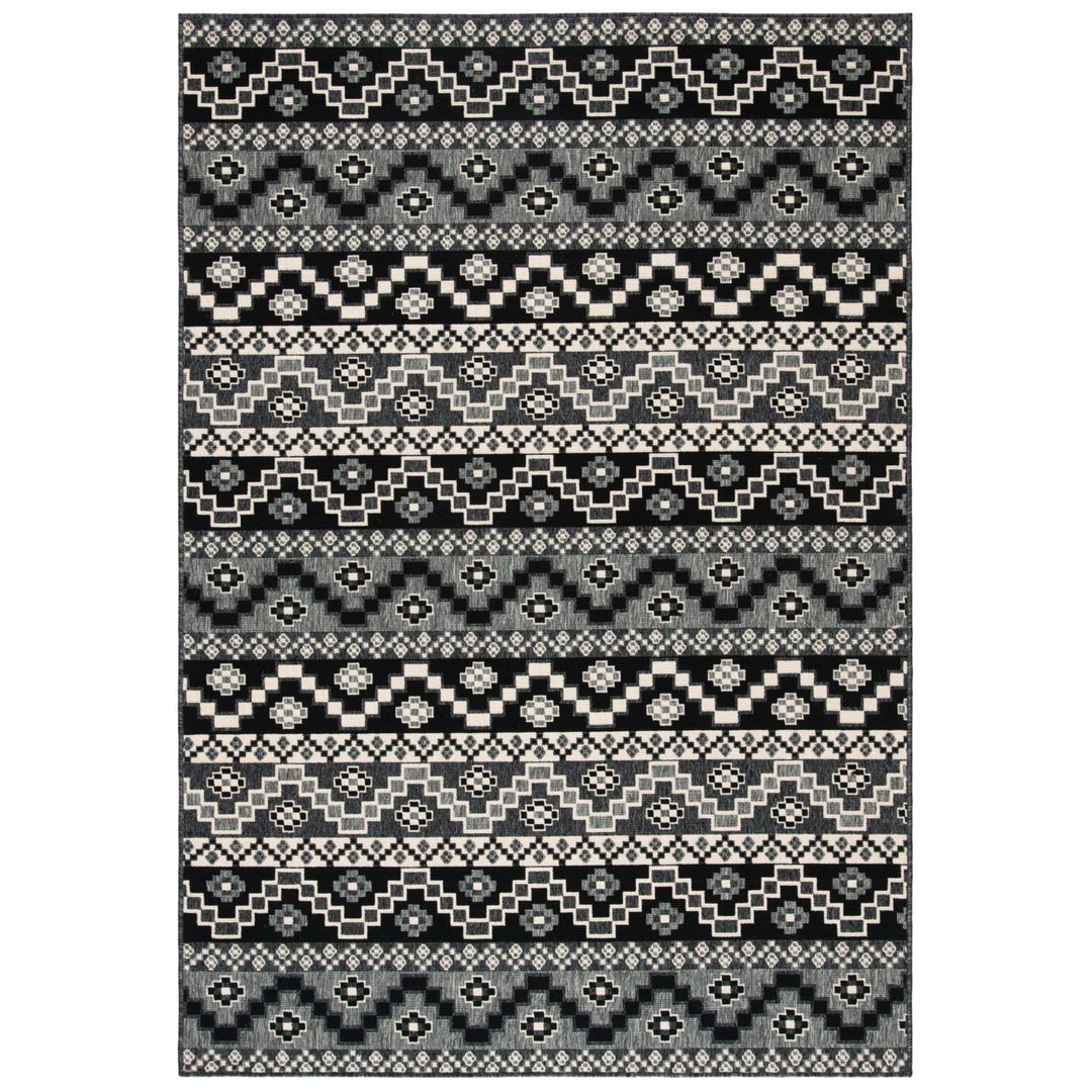 SAFAVIEH Outdoor VER095-0421 Veranda Black / Beige Rug Image 1