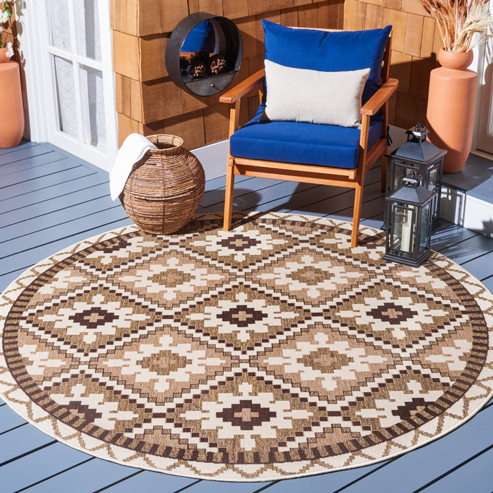 SAFAVIEH Outdoor VER096-0215 Veranda Creme / Brown Rug Image 2