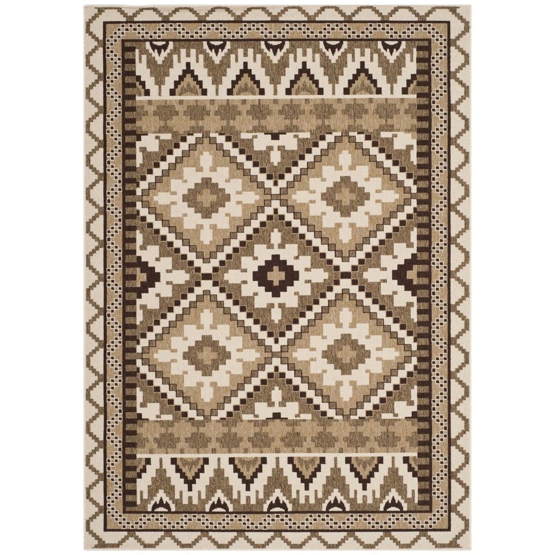 SAFAVIEH Outdoor VER096-0215 Veranda Creme / Brown Rug Image 1