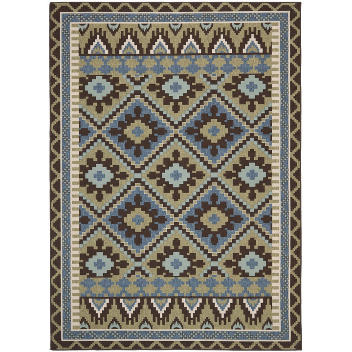 SAFAVIEH Outdoor VER096-0642 Veranda Green / Chocolate Rug Image 1