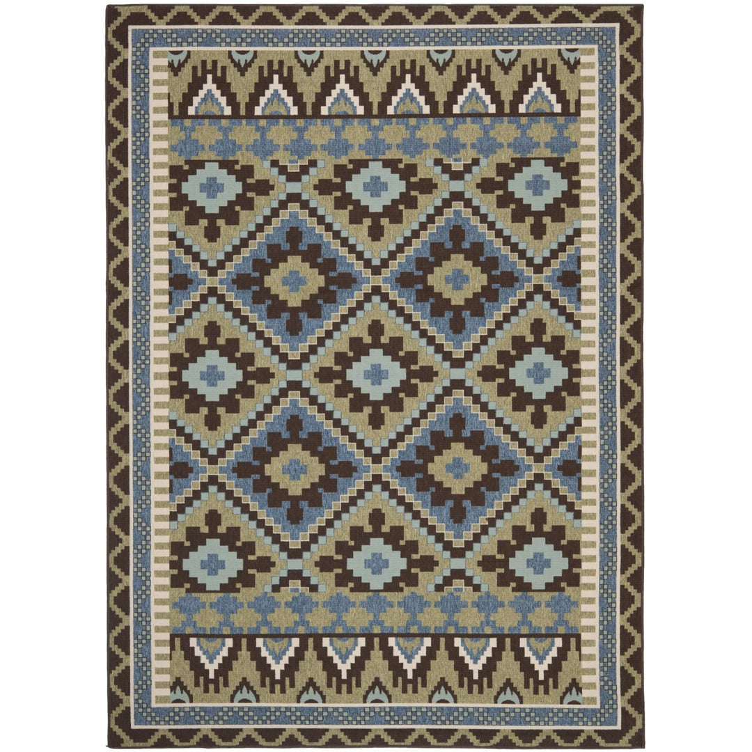 SAFAVIEH Outdoor VER096-0642 Veranda Green / Chocolate Rug Image 1