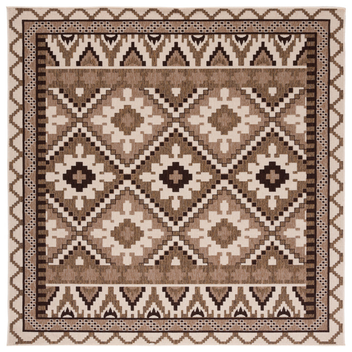 SAFAVIEH Outdoor VER096-0215 Veranda Creme / Brown Rug Image 9