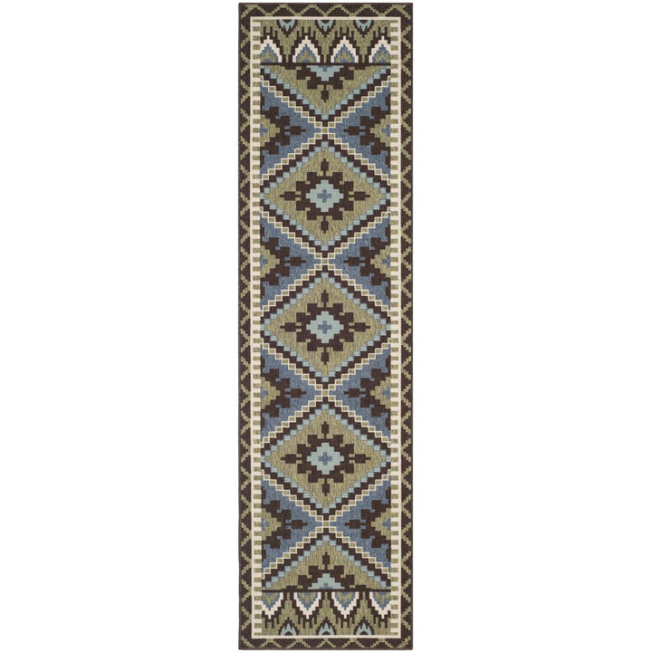 SAFAVIEH Outdoor VER096-0642 Veranda Green / Chocolate Rug Image 1