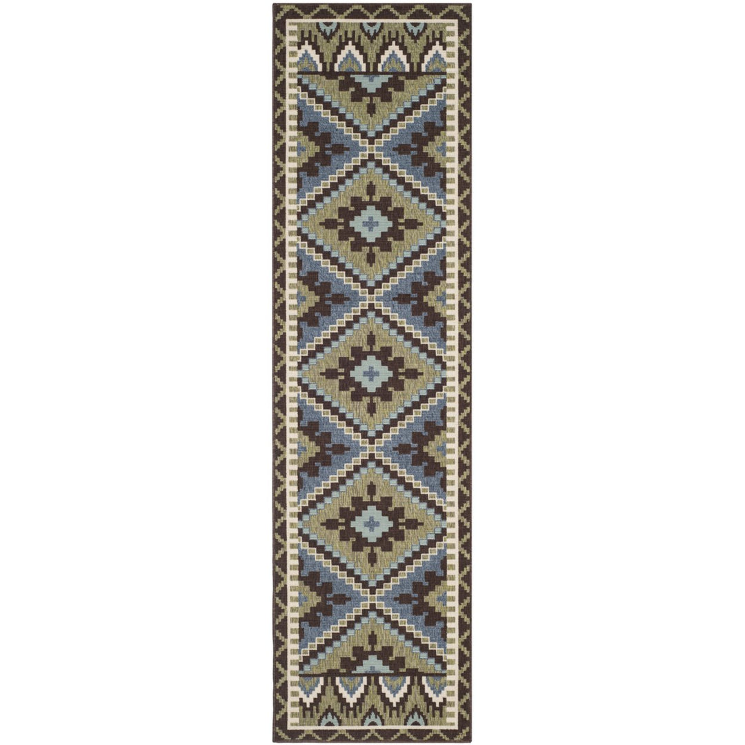 SAFAVIEH Outdoor VER096-0642 Veranda Green / Chocolate Rug Image 1