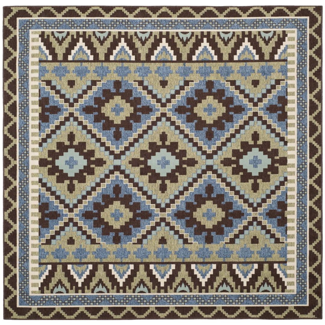 SAFAVIEH Outdoor VER096-0642 Veranda Green / Chocolate Rug Image 1