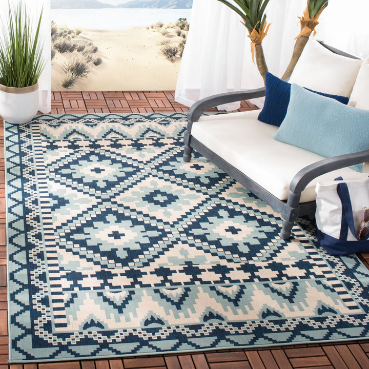 SAFAVIEH Outdoor VER096-3934 Veranda Turquoise / Blue Rug Image 1