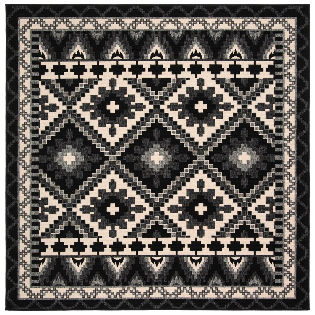 SAFAVIEH Outdoor VER096-0421 Veranda Black / Beige Rug Image 1