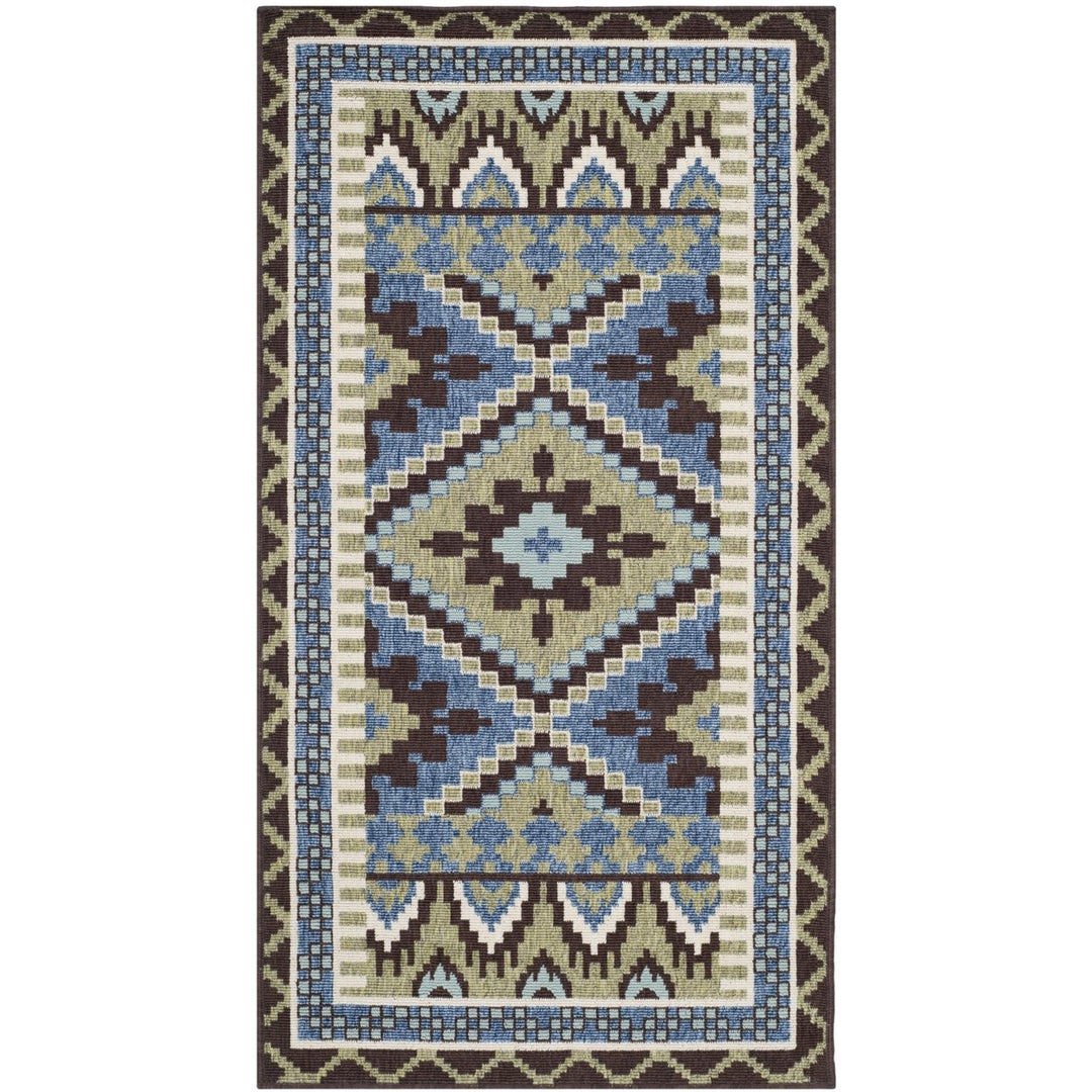 SAFAVIEH Outdoor VER096-0642 Veranda Green / Chocolate Rug Image 1