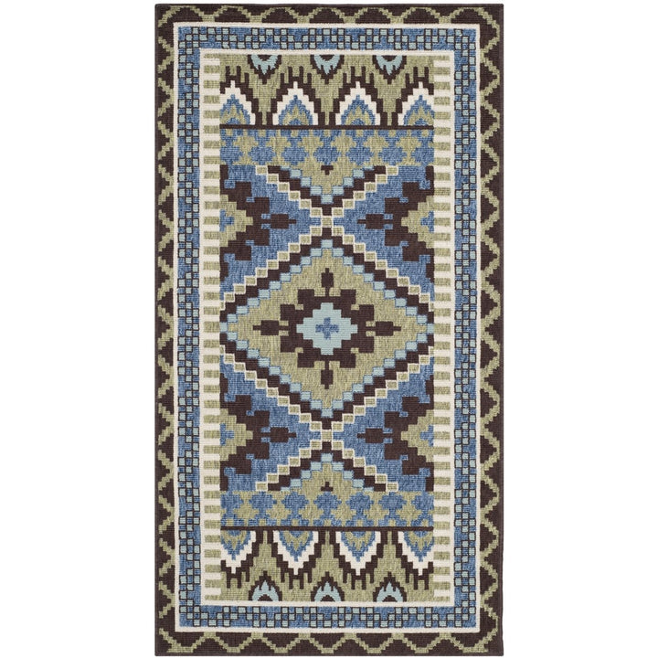 SAFAVIEH Outdoor VER096-0642 Veranda Green / Chocolate Rug Image 1