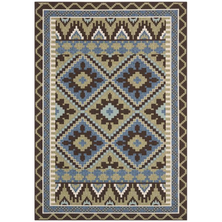 SAFAVIEH Outdoor VER096-0642 Veranda Green / Chocolate Rug Image 1